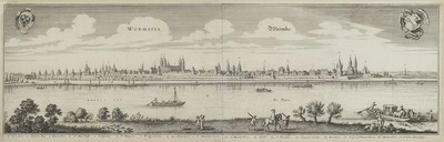 3 Kupferstiche zu den Städten Mainz, Worms und Frankfurt a.M., deutsch, um 1700, Mainz und Worms von M. Merian, mehrfach gefaltet, je ca. 20x68cm, ...