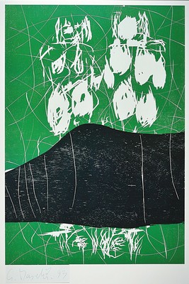 Georg Baselitz, 1944 - 2019, Offsetlitho auf dickem Karton, "Der Berg", aus 1993, handsigniert, 100 x 63 cm, Hrsg. Moenchehaus Museum Goslar
