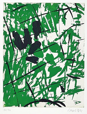 Georg Baselitz, geb. 1938, Farbradierung auf Bütten, handsigniert, num. 11/30, Blattgröße 76 x 57.5 cm, Rahmen 90 x 72cm, aus 1992