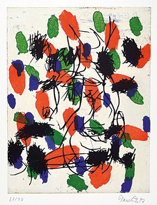Georg Baselitz, geb. 1938, Farbradierung auf Bütten, handsigniert, num.27/30, Blattgröße 76 x 57.5 cm, Rahmen 90 x 72cm, aus 1992