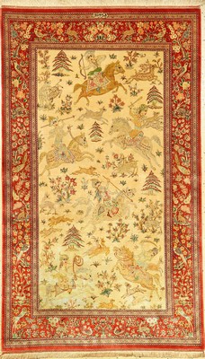 Sehr Feiner Seiden Ghom (Signiert), Persien, ca. 15 Jahre alt, reine Naturseide, ca. 167 x 100 cm, EHZ: 1-2 (ca. 1 Mil. Knoten per Qm), edel und ...