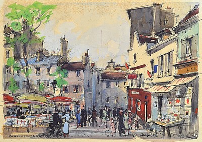 Rene Maxime Choquet, um 1875 - 1939, Paris, zwei Aquarelle, beide Darstellungen Paris Montmartre, bezeichnet und signiert, leicht gebräunt und ...