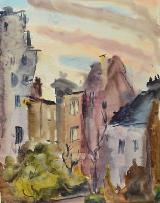 Loulou Albert Lasard, 1885 Metz - 1869, südliche Stadtansicht, Aquarell, re. u. signiert, leicht knitterfaltig, verso auf Etikett bezeichnet: 1.09 ...
