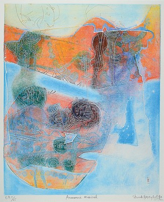 Shoichi Hasegawa, geb. 1929, Farbradierung, handsign., num. 5/25, Platte ca. 59x49 cm, gesamt ca. 85x72 cm, unter Glas gerahmt