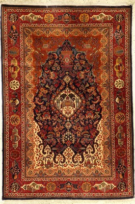 Keschan fein, China, ca. 40 Jahre, Korkwolle mit und auf Seide, ca. 185 x 125 cm,EHZ: 2-3, 10 x 10 Knüpfung