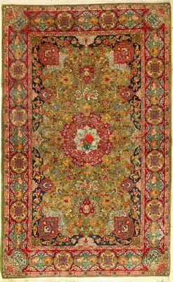 Sehr feiner grüner Täbriz alt (70 RAJ), Persien, um 1930, Korkwolle geknüpft auf Baumwolle, ca. 215 x 136 cm, EHZ: 4-5 (starkeralter ...