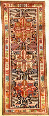 Akstafa Kasak antik, Kaukasus, 19.Jhd., Wolle auf Wolle, ca. 310 x 124 cm, Sammlerstück, Rarität, EHZ: 2-3, hochwertige Qualität