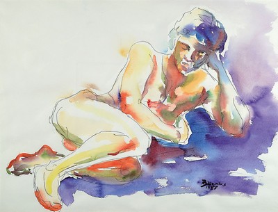 Heidi Bisenius (heute Bogner), geb. 1961 in Traben-Trarbach, Aquarell, sign., dat. unter Glas gerahmt, gesamt ca. 61x80 cm