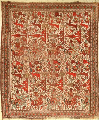 Khamseh antik, Persien, Ende 19.Jhd., Wolleauf Wolle, ca. 188 x 160 cm, seltener Muster Typus, EHZ: 4