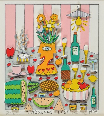 James Rizzi, 1950-2011, "Fabulous feast", 3D-Konstruktion, handsign., num. LXXVIII/C, dat. 1995, unter Glas gerahmt, motiv ca. 13,5x12 cm, ...