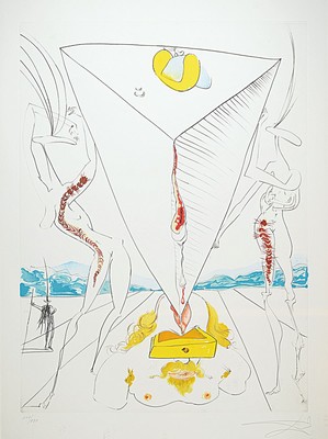 Salvador Dali, 1904-1989, Philosophe ecrase par le cosmos, Kaltnadelradierung auf Farblithographie mit Prägung, Blatt 2 aus: La Conquete du Cosmos ...