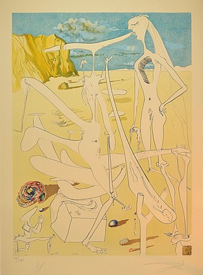 Salvador Dali, 1904-1989, Infra-terrestres adore par Dali a 5 ans car il se croyait insecte, Kaltnadelradierung auf Farblithographie mit Prägung, ...