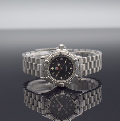 TAG HEUER Professional Damenarmbanduhr, Schweiz um 1990, quarz, Ref. WE-1410-R, verschr. Edelstahlgeh., eins. drehb. Lünette, schwarzes Zifferbl. m. ...