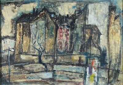 Paul Löffler, 1938-1995 Mannheim, Ansicht aus dem Mannheimer Stadtteil Jungbusch, Gouache und Tusche aus Papier, signiert, ca. 70x100cm, u.Gl., R.