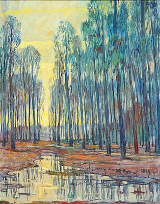 Werner Brand, geb. 1933 Löbau, lebt und arbeitet in der Pfalz, Pappeln am Bachlauf, Öl/Lwd, signiert und dat. 2019, ca. 75x60cm, R. ca. 87x72cm
