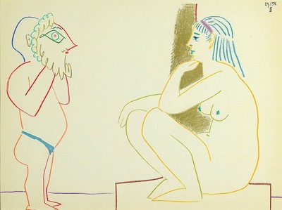 Pablo Picasso, 1881-1973, Farblithographie aus Verve, Mourlot Paris 1954, ca. 24x32cm, PP, u.Gl., R. ca. 41x51cm
