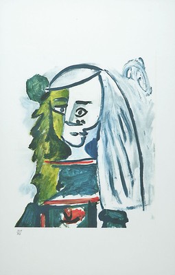 Pablo Picasso, 1881-1973, Porträt, Kunstdruck auf Bütten nach einem Gemälde, Prägestempel, limit. Auflage 1500 Exempl., hier Nr. 1319/MD, Edition ...