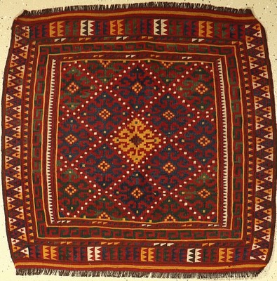 Uzbek Flachgewebe alt, Uzbekistan, um 1940,Wolle auf Wolle, ca. 87 x 93 cm, EHZ: 2