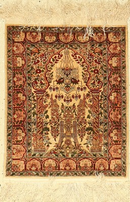 Seiden Hereke alt (Sign.), Türkei, ca. 50 Jahre, reine Naturseide, ca. 58 x 46 cm, EHZ: 2