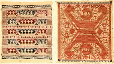 (2 Lots) Indonesische Textilien antik, Indonesien, Ende 19.Jhd./Anfang 20.Jhd., Wolle/Baumwolle. Sehr selten, ca. 86 x 79 cm, ca. 84 x 70 cm, EHZ: ...