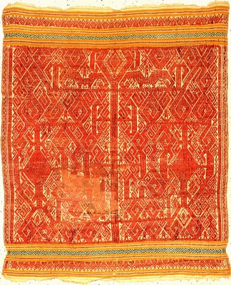 Frühes indonesisches Textil antik, Indonesien, 19.Jhd., rote Partien in Seide/Wolle/Baumwolle. Sehr selten, Museumsqualität, ca. 111 x 90 cm, EHZ: ...