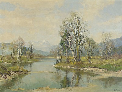Willy Burger, Düsseldorfer Landschaftsmaler des 19./20. Jh., Landschaft im Dachauer Moos, Öl/Lwd, rechts unten signiert, ca. 60x80cm, R. ca. ...