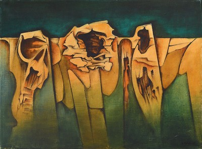 Werner Rohde, Bremen 1906 - 1990 Worpswede, Malerklasse Burg Giebichenstein, Klagemauer, li. u. signiert, 55 x 74 cm, l. Altersspuren