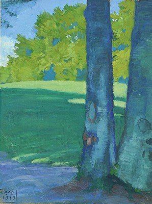 Karl Schmoll von Eisenwerth, 1879 Wien - 1948, Parklandschaft mit Bäumen, interessante Licht- und Schattengegensätze, li. unten monogrammiert und ...
