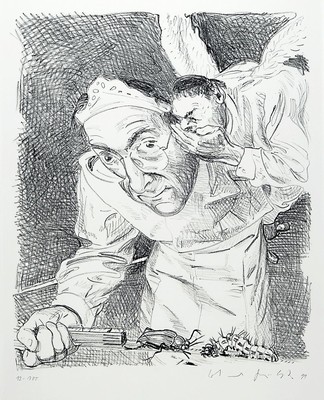 Johannes Grützke, 1937-2017, Selbstbildnis, Lithographie, handsigniert, num. 12/100, ca. 50x42cm, u.Gl., R. ca. 85x70cm