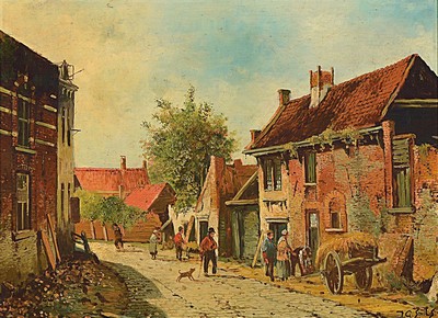 Jan Gerard Smits, 1823-1910, Holländische Stadtansicht, Öl/Holz, rechts unten signiert, ca. 35x47cm, R. ca. 53x65cm