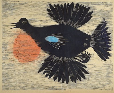 Alister Santos Chavez, 1934 - 2001, Taube, Xylographie auf Papier, leicht gebräunt, re. u. handsigniert, bet. "mensajeradel viento", dat. ...