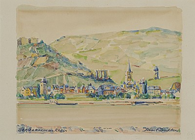 Paul Dahlen, 1881-1954, Blick auf Bacharach am Rhein, Aquarell auf Papier, signiert, ca. 15x19cm, PP, u.Gl., R. ca. 30x36cm