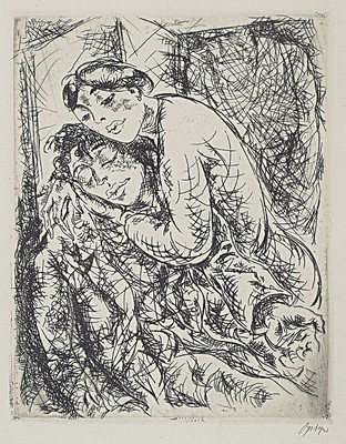 Willi Geiger, 1878-1971, 2 Radierungen aus Dostojewski: Das junge Weib, von 1922, beide handsigniert, je ca. 18x14cm, PP, u.Gl., R. ca. 42x33cm
