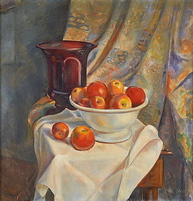 Eugen Stoll, 1895-1978 Ludwigshafen, Studium an der Akademie Karlsruhe, Meisterschüler von Albert Haueisen, hier: Stillleben mit Äpfeln in ...
