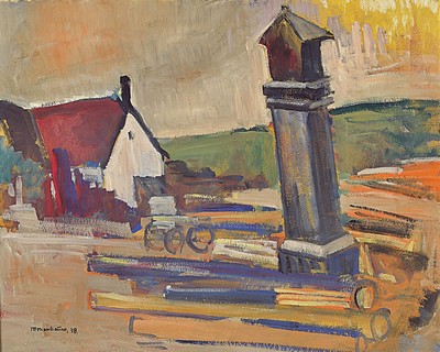 Ernst Mollenhauer, 1892 Tapiau/Ostpreußen- 1963 Düsseldorf, bekannter Düsseldorfer Landschaftsmaler, "Holzplatz in der Eifel", ...