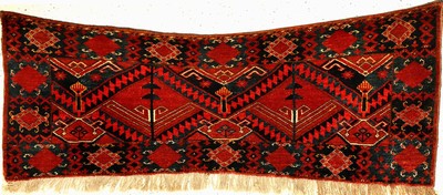 Beschir "Jollar" antik, Turkmenistan Amu-Darja, 19.Jhd., Wolle geknüpft auf Wolle. Schmuckbehang mit Palmetten und Blatt Muster, ...
