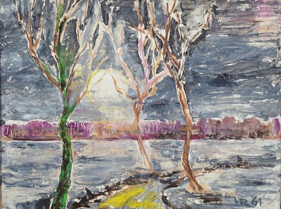Heinz Reiss, 1923-2012 Haßloch, Schüler von Philipp Steinmetz, Mitglied der Künstlergruppe worbs, hier: Winterlandschaft, Öl/Hartfaser, monogr. ...