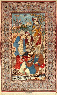 Feiner Esfahan "Dehgani" Bildteppich alt (Signiert), Persien, um 1960/1970, Korkwolle auf Seide, ca. 260 x 158 cm, EHZ: 2-3 (guter ...