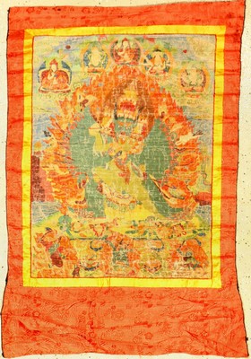 Thangka alt (Yamantaka), Tibet, um 1930, Malerei, ca. 132 x 81 cm, (Alters und Gebrauchsspuren)