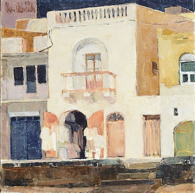 Christel Abresch, 1931 Sulzbach-2011 Neustadt a. d. Wstr., Ortschaft in Südfrankreich, Öl/Lwd, signiert und dat. 83, ca. 60x60cm, R. ca. 68x68cm
