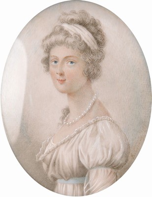 Richard Cosway, 1742-1821, Miniaturmalerei auf Elfenbein, Porträt der Charlotte Lennox Duchess of Richmond (1768-1842) im weißen Kleid mit ...
