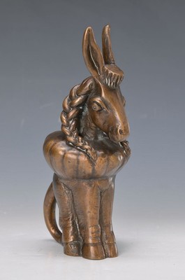 Gernot Rumpf, geb. 1941, Bronzeskulptur, kleiner Esel mit Zöpfen, monogrammiert, Unikatcharakter, da im Wachsausschmelzverfahren (verlorene Form) ...