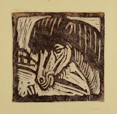 Christian Rohlfs, 1849 Niendorf - 1938 Hagen, Holzschnitt,Pferdekopf,handsigniert verzeichnet im WVZ Paul Vogt, Nr. 37, selten im Angebot, ca. 52 x ...