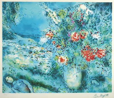Marc Chagall, 1887 - 1985, große Offsetlitho, num. II/CCL, im Druck signiert, Darstellung ca. 58 x 70 cm unter Glas, Rahmen: 77 x 107 cm
