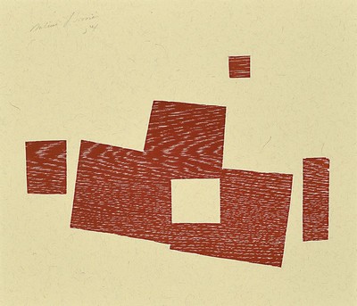 Jules Bissier, 1893 - 1965, Holzschnitt in Rot auf getöntem Papier, handsigniert, dat. 1954, Blattgröße 24.9 x 28.9 cm, unter Glas, Rahmen