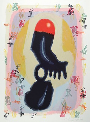 Jörg Immendorf, 1945 - 2007, Farblithografie in 12 Farben auf 400 g Velin von BFK Rives, "Steinarm", Blattgröße 76.5 x 78 cm, ...