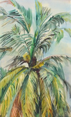 Loulou Albert-Lasard, 1885 Metz - 1969 Paris, Palmblätter, ausdrucksstarke Farbgebung, Aquarell/Papier, Atelierstempel, ca. 48 x 29 cm, Rahmen, ...