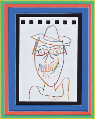James Rizzi, geb. 1961, Buntstiftzeichnung, Porträt, handsigniert, unter Glas, Rahmen, 12.5 x 9 cm, Rahmen: 39 x 34 cm, Rahmen l. best.
