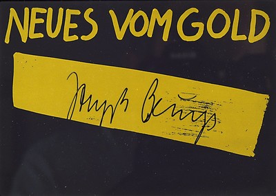 Joseph Beuys,1921-1986, Multiple, handsigniert, "Neues vom Gold", 1978, Hrsg. Edition Staeck Heidelberg, unter Glas, Rahmen, 10 x 15/ca. ...