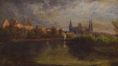 Arthur Boltze, geb. 1932, Traditionalist, Ansicht von Halle, feine lasierende Malerei in Öl auf Holz, rückseitig signiert, ca. 12x21cm, R. ca. ...